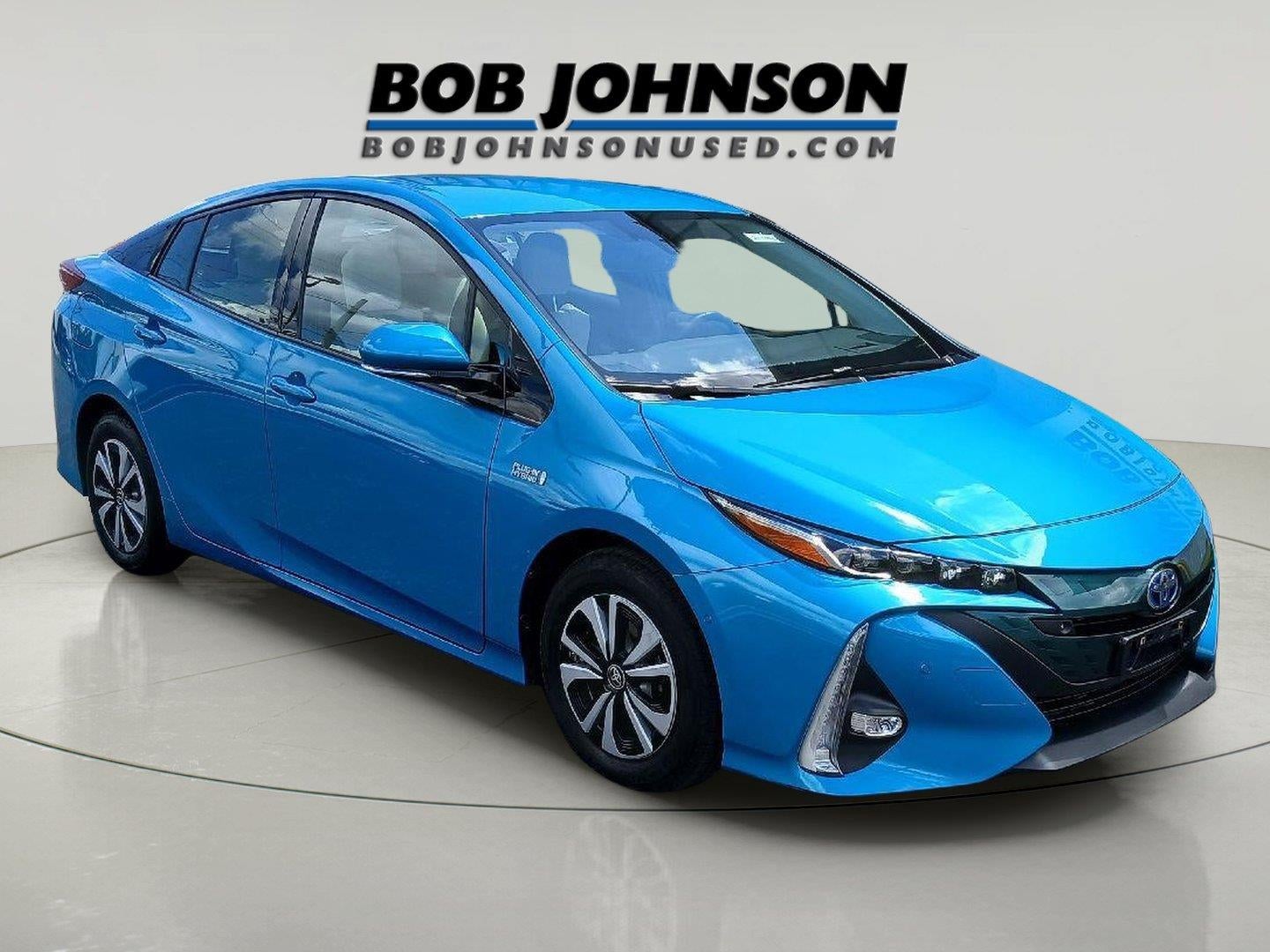 2017 Toyota Prius Prime Advanced in Blue Magnetism — front three-quarter view