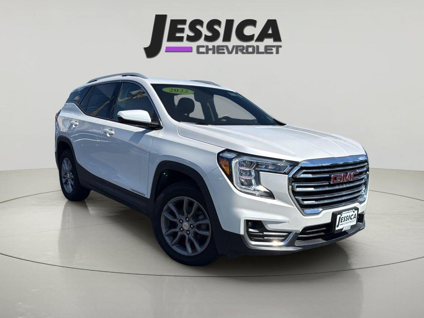 2022 GMC Terrain SLT in White Frost Tricoat — front three-quarter view