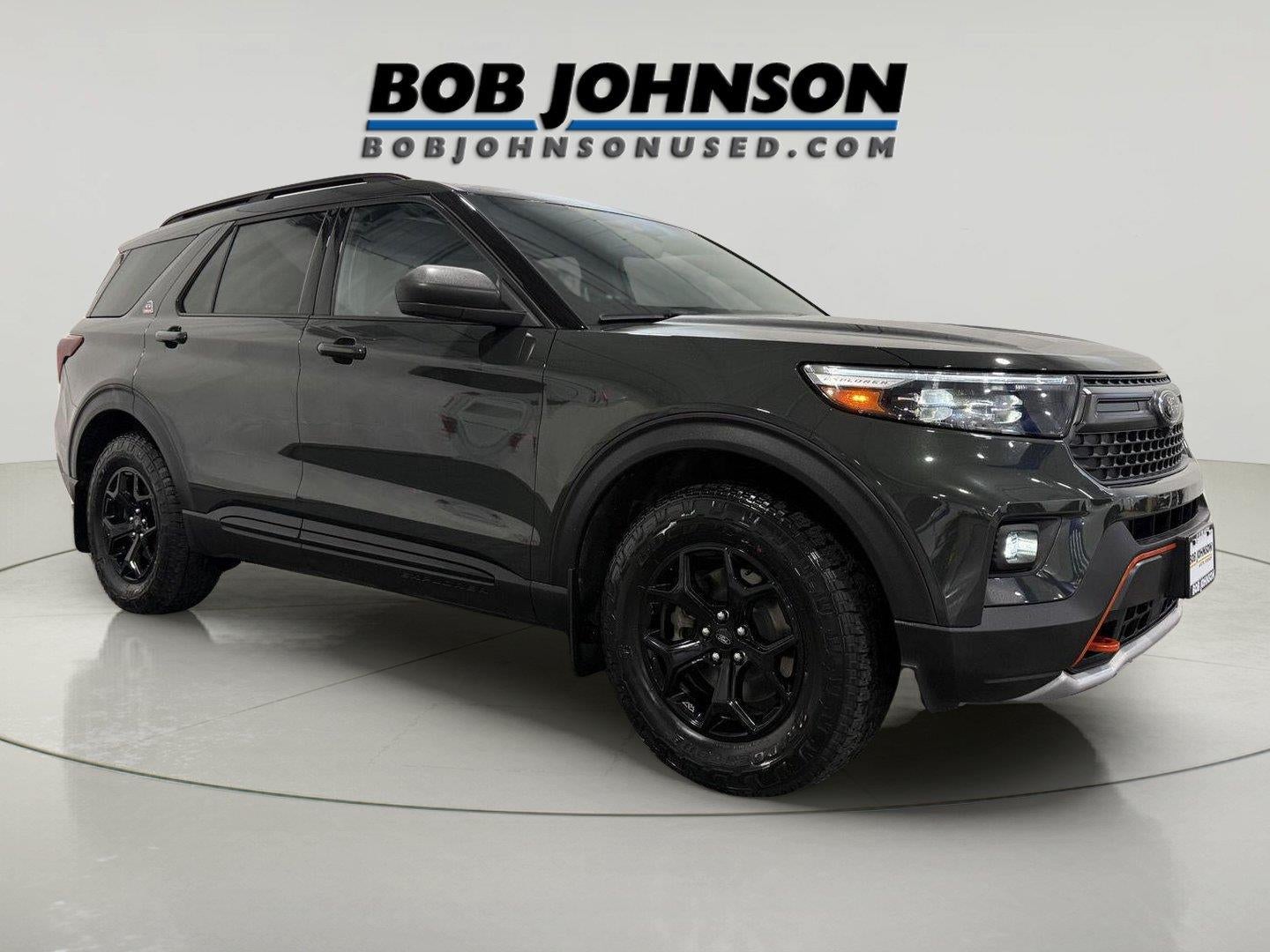 2022 Ford Explorer Timberline in Forged Green — front three-quarter view
