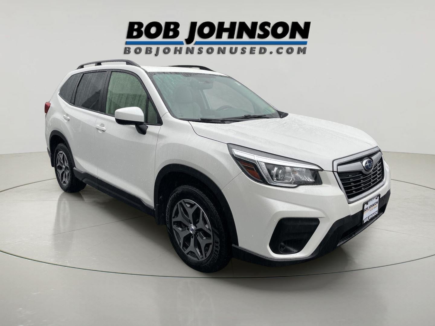 2020 Subaru Forester Premium in Crystal White Pearl — front three-quarter view